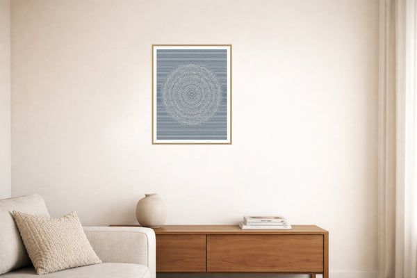 Blue-Gray Mist Linear Wall Art Print – Signed Limited Edition Giclée | Modern Gallery Decor — Living room lifestyle