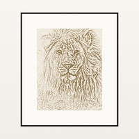Aged Bronze Etched Lion Line Art – Signed 50-Edition Giclée Print for Gallery Walls — Black gallery mat