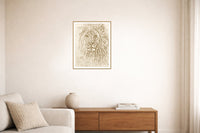 Aged Bronze Etched Lion Line Art – Signed 50-Edition Giclée Print for Gallery Walls — Living room lifestyle