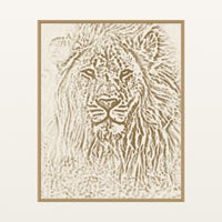 Aged Bronze Etched Lion Line Art – Signed 50-Edition Giclée Print for Gallery Walls — Floating natural frame