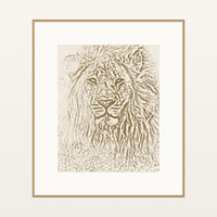 Aged Bronze Etched Lion Line Art – Signed 50-Edition Giclée Print for Gallery Walls — Natural gallery mat