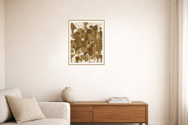 Aged Bronze Paint Splatter – Signed 50-Edition Giclée Print for Gallery Walls — Living room lifestyle