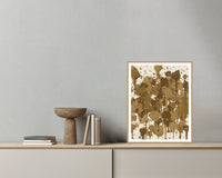Aged Bronze Paint Splatter – Signed 50-Edition Giclée Print for Gallery Walls — Grey wall with bowl