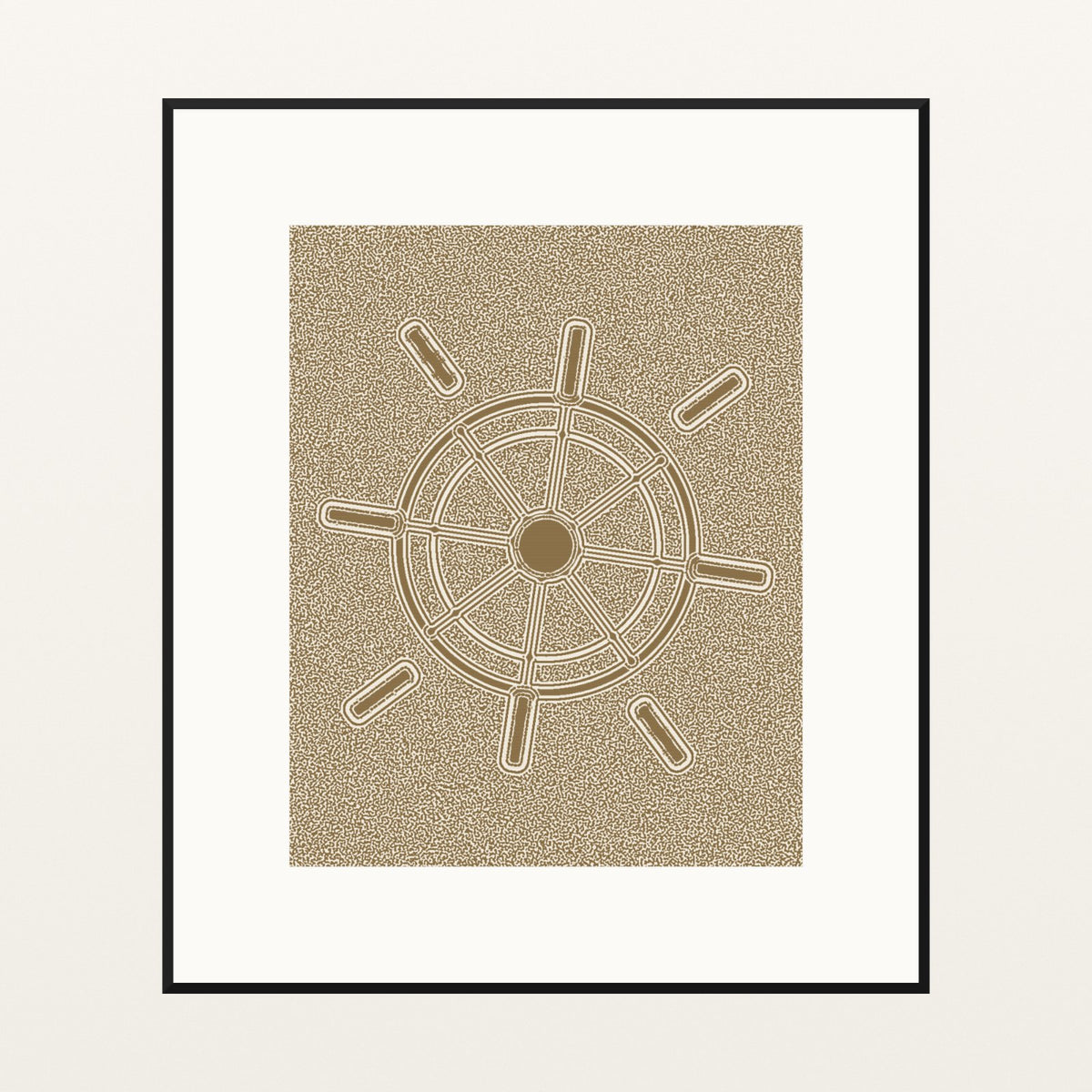 Aged Bronze  Ship's Wheel Motif – Premium Motif Wall Art Print — Black gallery mat
