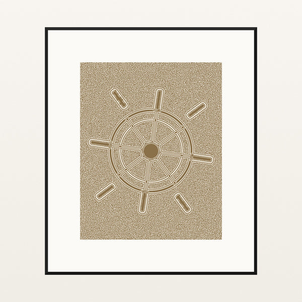 Aged Bronze  Ship's Wheel Motif – Premium Motif Wall Art Print — Black gallery mat