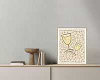 Aged Bronze Wine Glass Motif – Limited Edition Motif Art Print — Grey wall with bowl