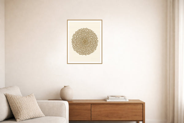 Antique Brass Abstract Wave – Signed 50-Edition Giclée Print for Gallery Walls — Living room lifestyle