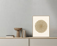 Antique Brass Abstract Wave – Signed 50-Edition Giclée Print for Gallery Walls — Grey wall with bowl
