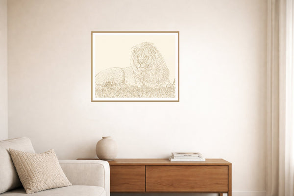 Antique Brass Etched Line Art – Signed 50-Edition Giclée Print for Gallery Walls — Living room lifestyle