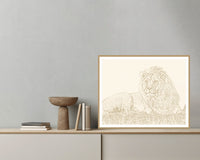 Antique Brass Etched Line Art – Signed 50-Edition Giclée Print for Gallery Walls — Grey wall with bowl