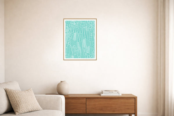 Aqua Mist Botanical – Signed 50-Edition Giclée Print for Gallery Walls — Living room lifestyle