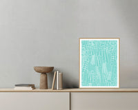 Aqua Mist Botanical – Signed 50-Edition Giclée Print for Gallery Walls — Grey wall with bowl