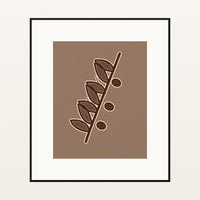 Batik Brown Painterly Olive branch – Premium Painterly Wall Art Print — Black gallery mat