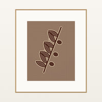 Batik Brown Painterly Olive branch – Premium Painterly Wall Art Print — Natural gallery mat
