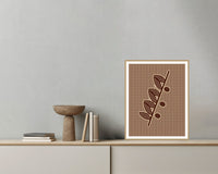 Batik Brown Painterly Olive branch – Premium Painterly Wall Art Print — Grey wall with bowl