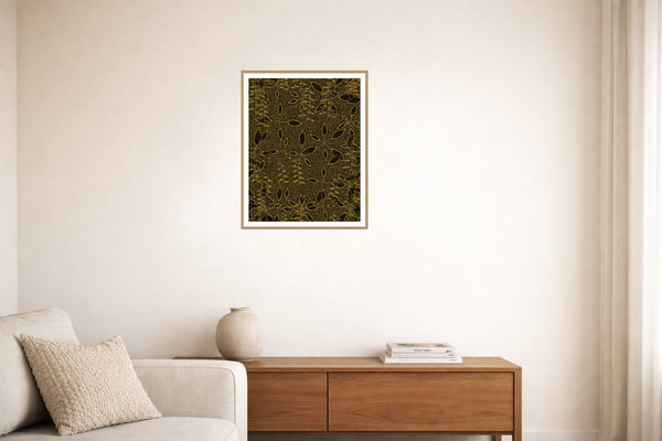 Black & Gold Botanical – Signed 50-Edition Giclée Print for Gallery Walls — Living room lifestyle