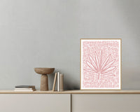 Blush Whisper Palm Frond Motif – Limited Edition Motif Art Print — Grey wall with bowl