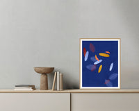 Cadmium & Ultramarine Ombré Gradient – Premium Ombré Gradient Wall Art Print — Grey wall with bowl