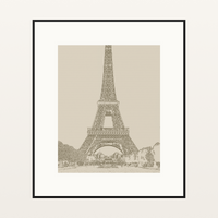 Earth Brown Eiffel Tower Line Art Print