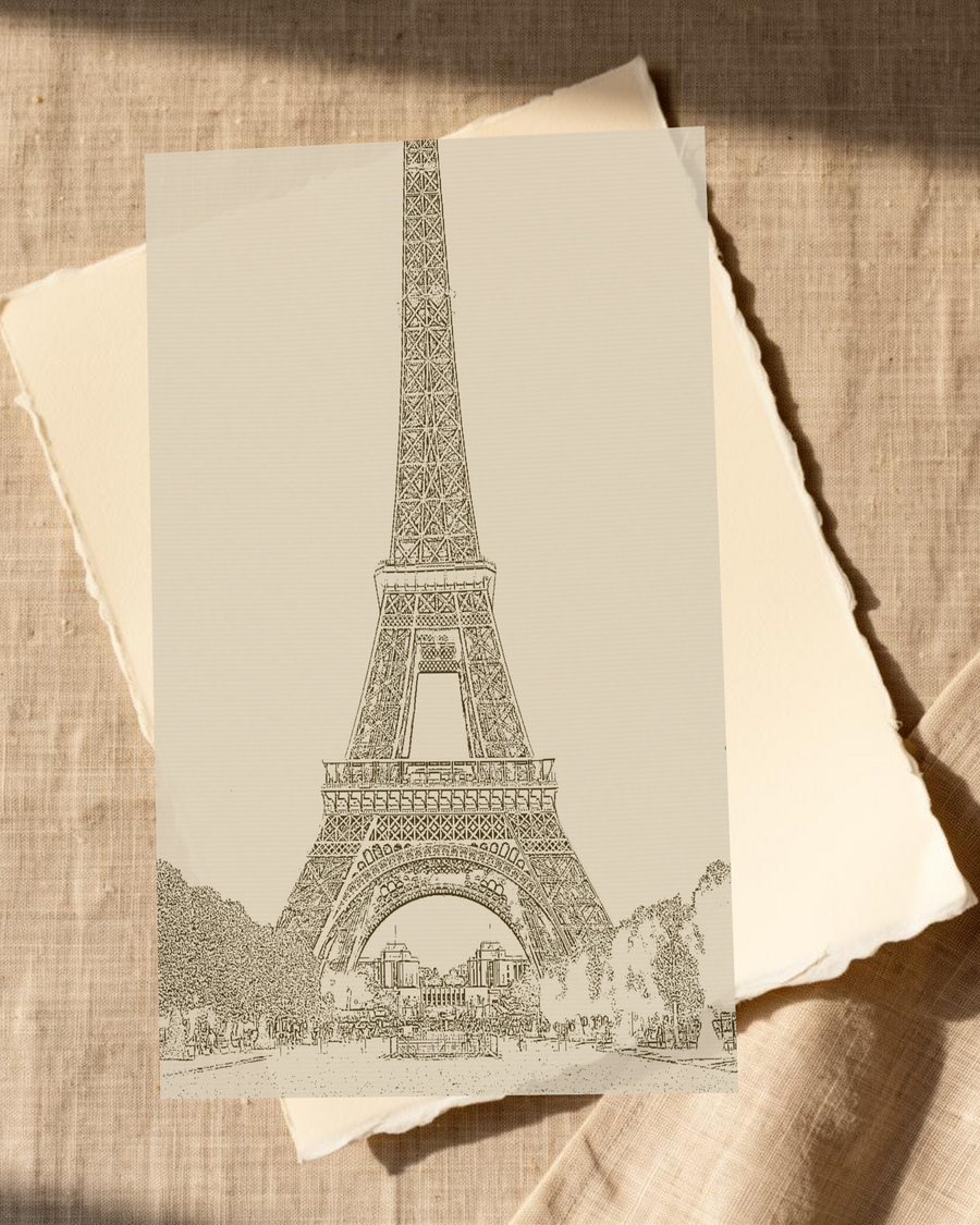 Earth Brown Eiffel Tower Line Art Print — room scene