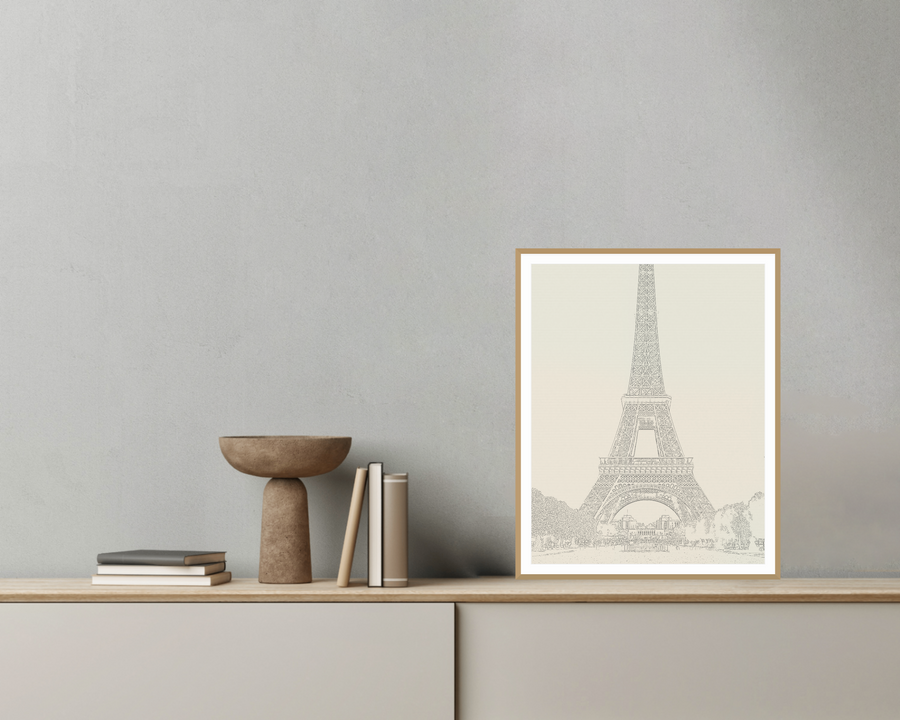Natural Eiffel Tower Line Art Print — room scene