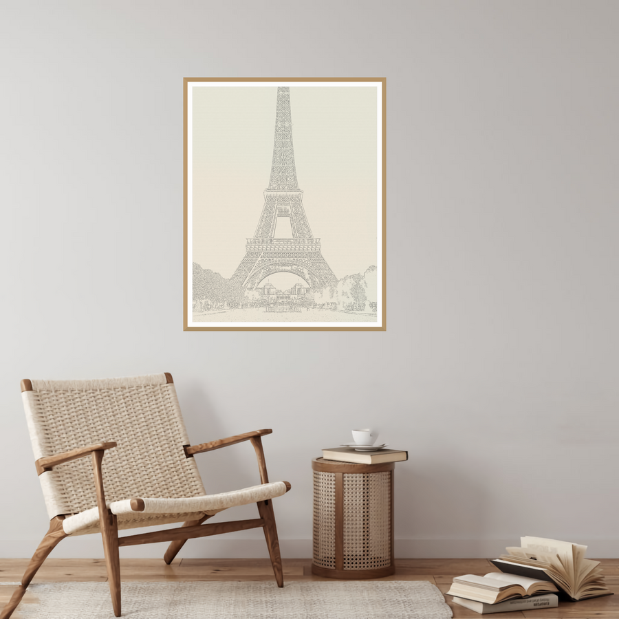 Natural Eiffel Tower Line Art Print — room scene