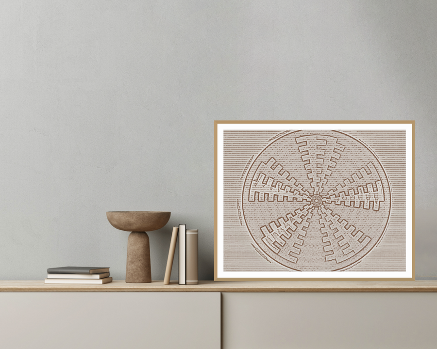Zulu Sunburst: Aged Indigo Basketweave Organic Texture Wall Art — room scene