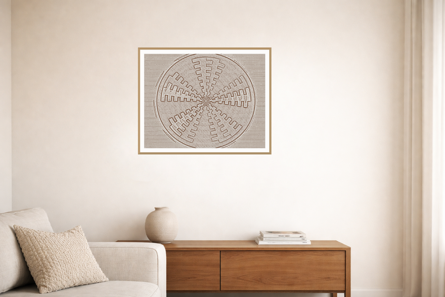 Zulu Sunburst: Aged Indigo Basketweave Organic Texture Wall Art — room scene