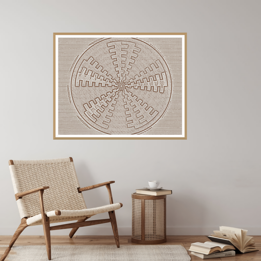 Zulu Sunburst: Aged Indigo Basketweave Organic Texture Wall Art — room scene