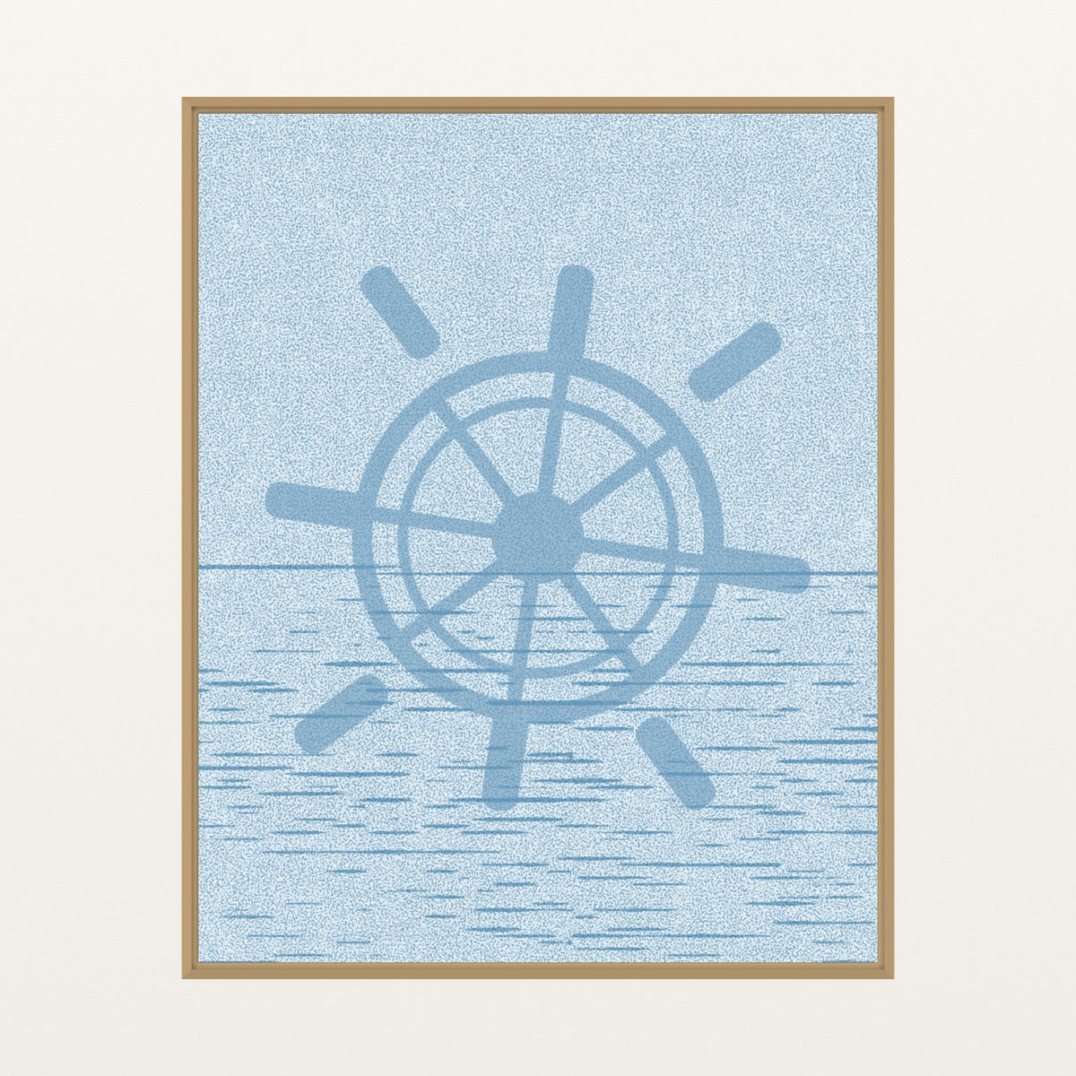 Cool Ocean Sketch-filter Ship's Wheel – Premium Sketch-filter Wall Art Print — Floating natural frame