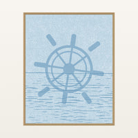 Cool Ocean Sketch-filter Ship's Wheel – Premium Sketch-filter Wall Art Print — Floating natural frame