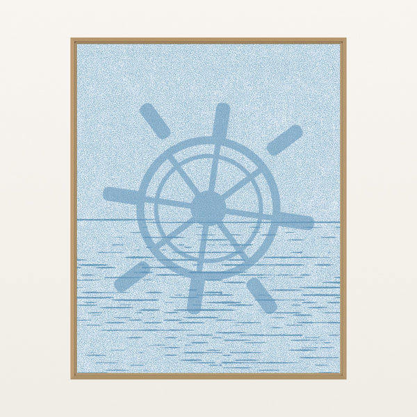 Cool Ocean Sketch-filter Ship's Wheel – Premium Sketch-filter Wall Art Print — Floating natural frame