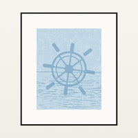 Cool Ocean Sketch-filter Ship's Wheel – Premium Sketch-filter Wall Art Print — Black gallery mat