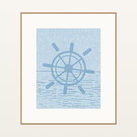 Cool Ocean Sketch-filter Ship's Wheel – Premium Sketch-filter Wall Art Print — Natural gallery mat