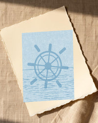 Cool Ocean Sketch-filter Ship's Wheel – Premium Sketch-filter Wall Art Print — Paper/edge detail