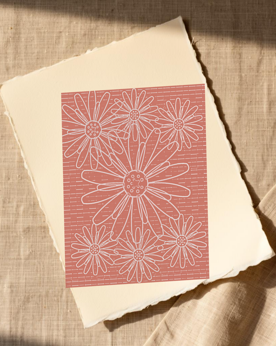 Coral Sand Watercolor Sunflowers Wash Art Print — room scene