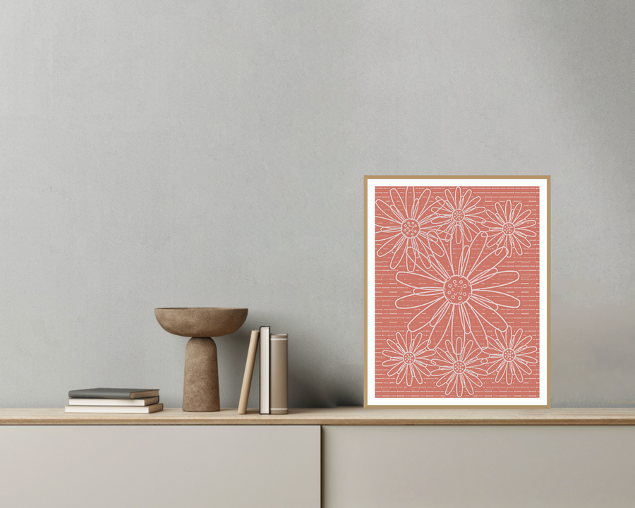 Coral Sand Watercolor Sunflowers Wash Art Print — room scene
