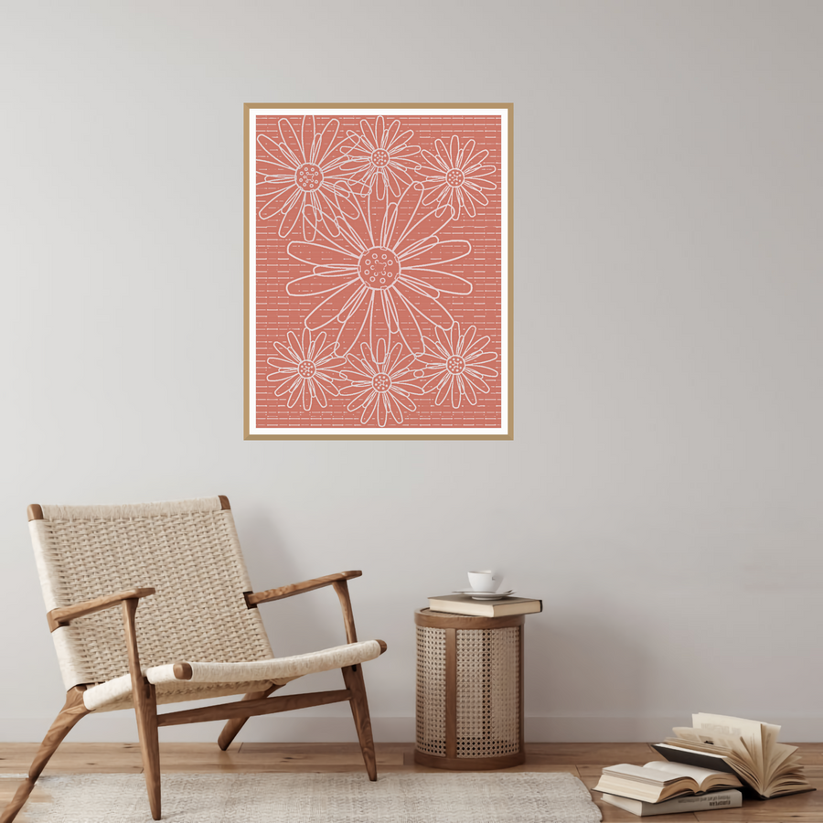 Coral Sand Watercolor Sunflowers Wash Art Print — room scene