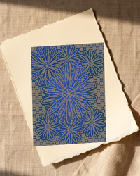 Driftwood Indigo Sunflower Etched Line Art