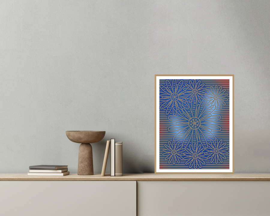 Driftwood Sunflower Etched Line Art Painterly: — room scene