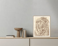 Earth Pigments Etched Line Art – Signed 50-Edition Giclée Print for Gallery Walls — Grey wall with bowl