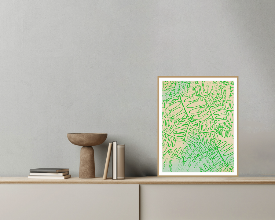 Fern Frond Etched Line Art Motif — room scene