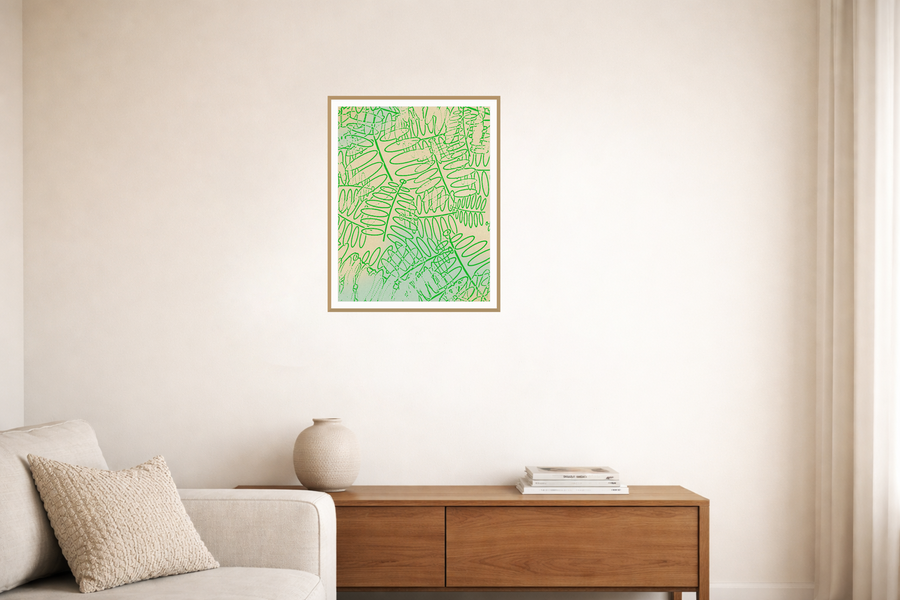 Fern Frond Etched Line Art Motif — room scene