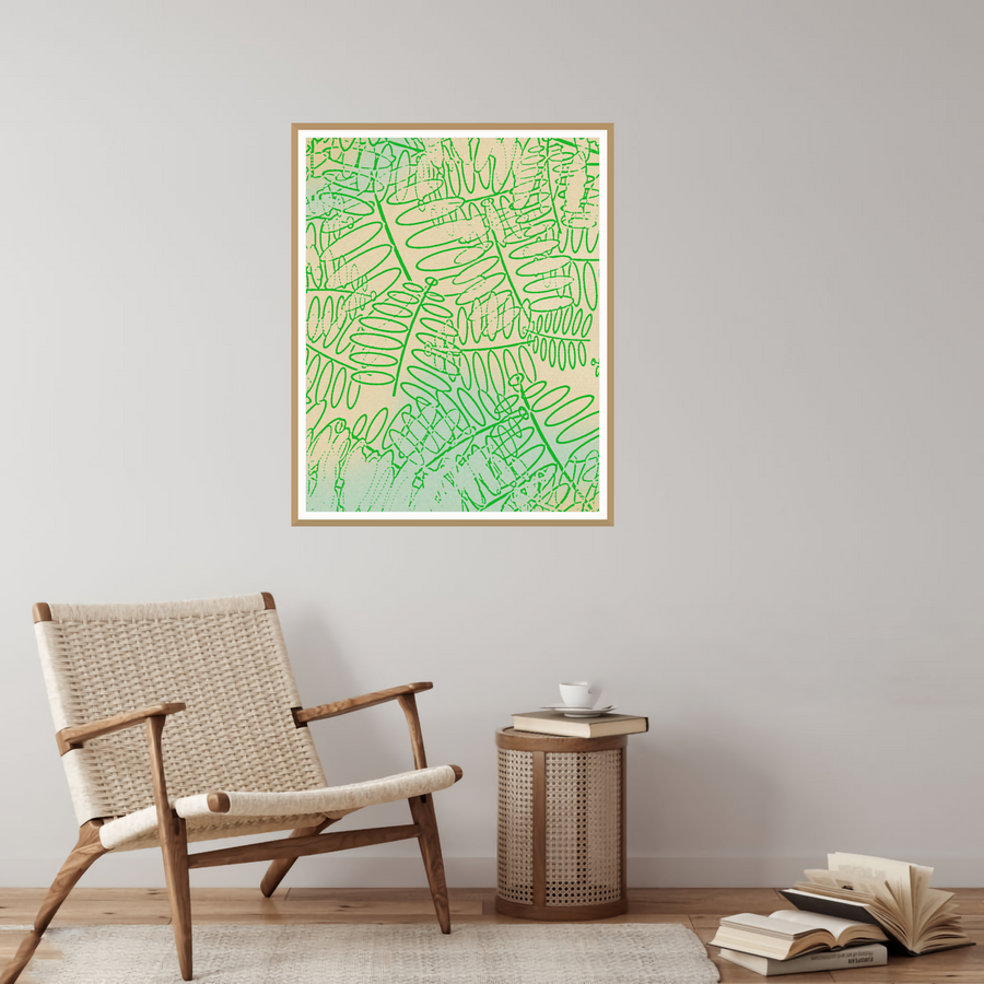 Fern Frond Etched Line Art Motif — room scene