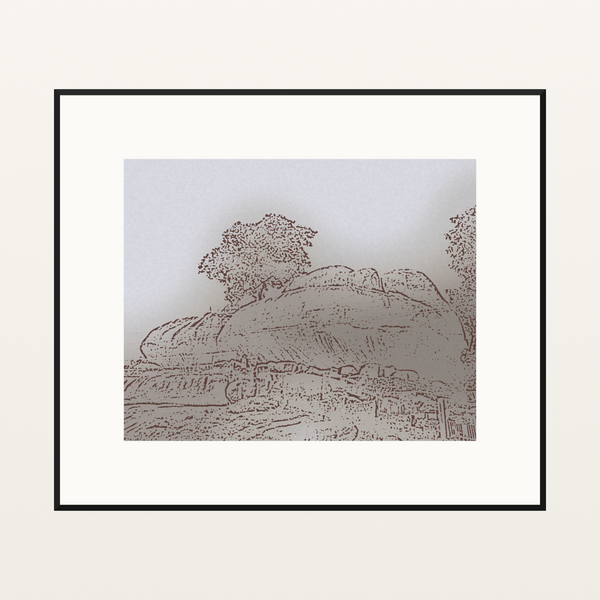Warm Earth Painterly Etched Line Art: Olumo Rock