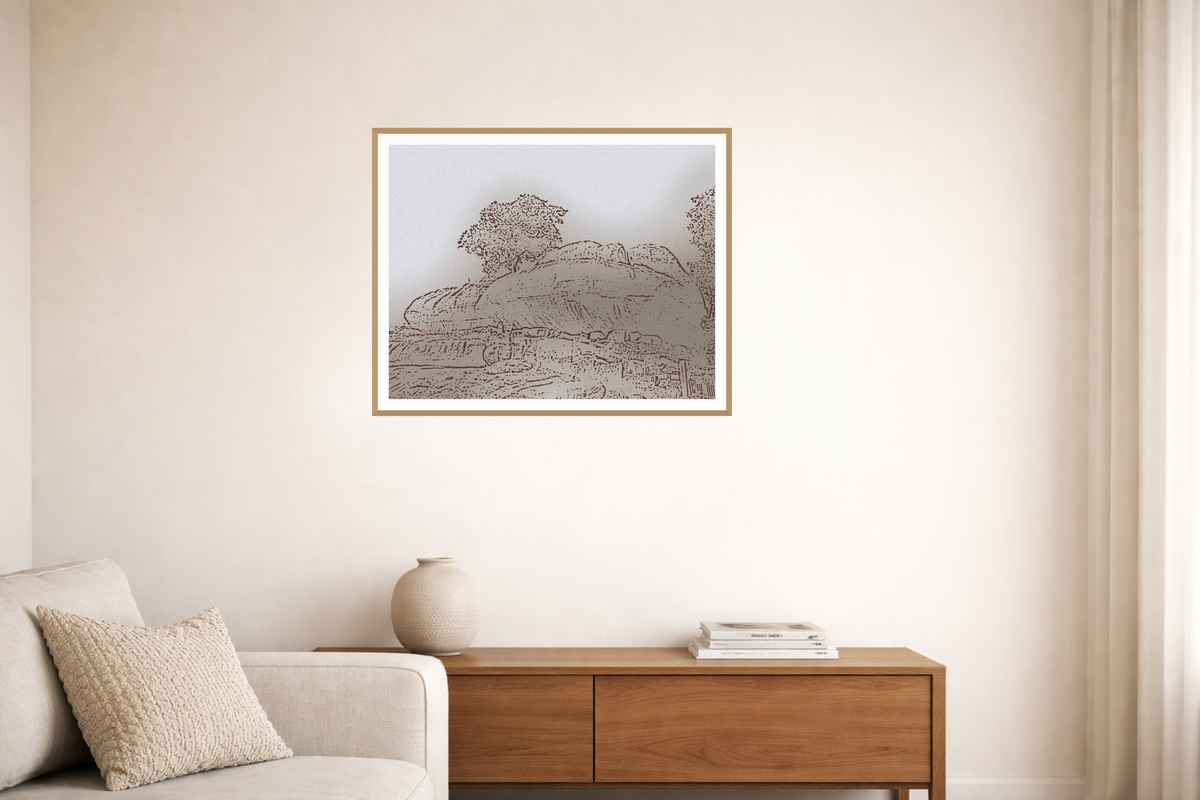 Warm Earth Painterly Etched Line Art: Olumo Rock