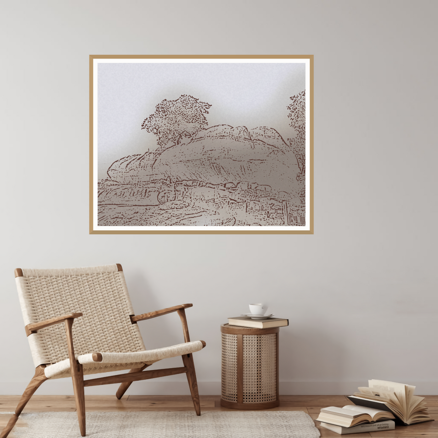 Warm Earth Painterly Etched Line Art: Olumo Rock — room scene