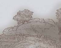 Warm Earth Painterly Etched Line Art: Olumo Rock