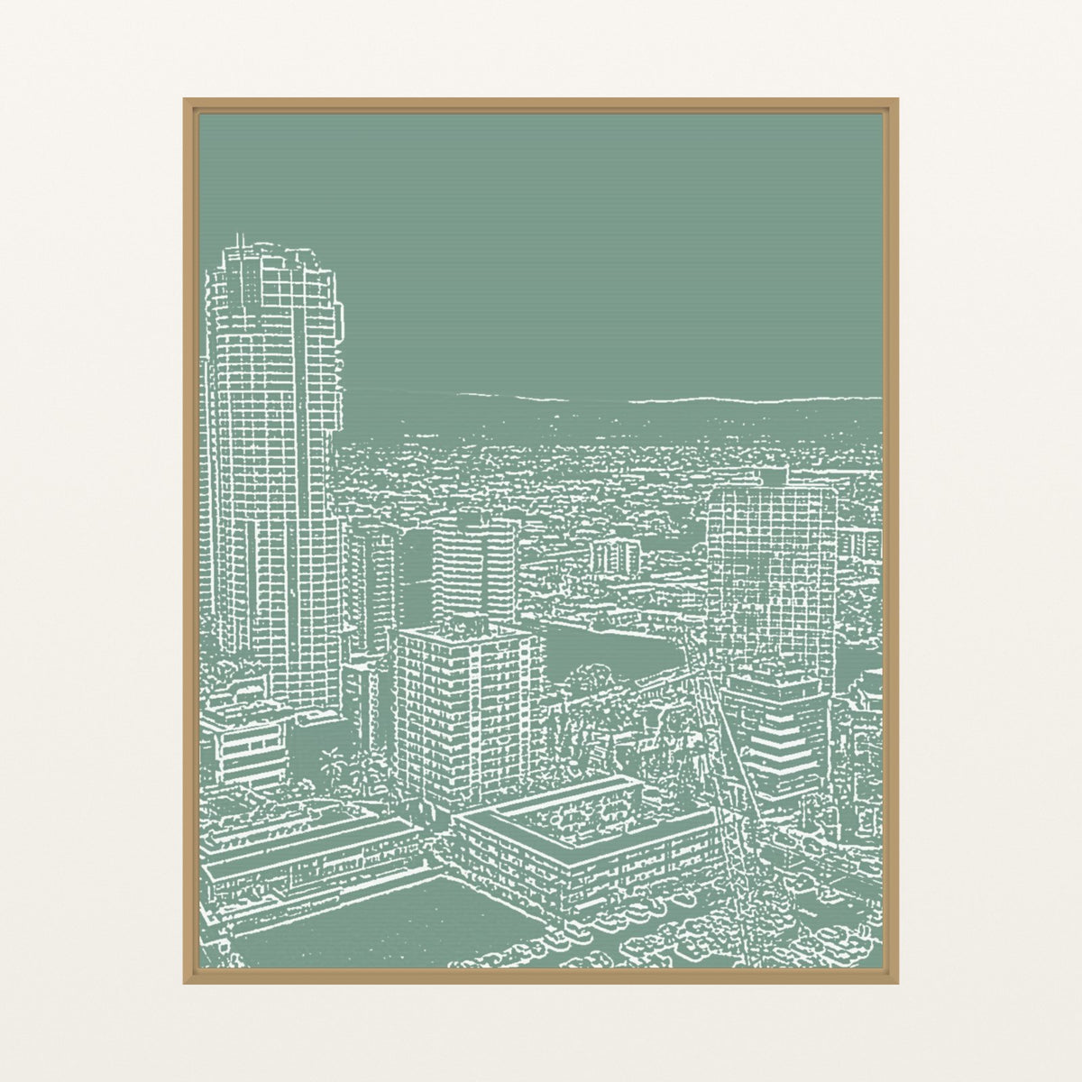 Eucalyptus Silver City Etched Line Art – Signed 50-Edition Giclée Print for Gallery Walls — Floating natural frame