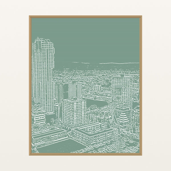 Eucalyptus Silver City Etched Line Art – Signed 50-Edition Giclée Print for Gallery Walls — Floating natural frame